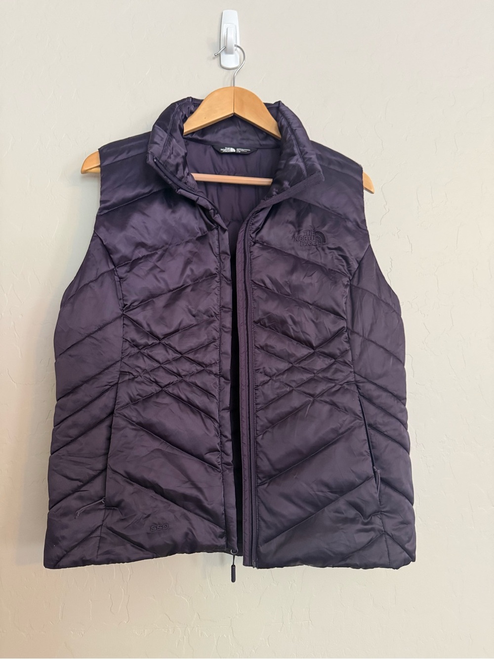 The North Face Aconcagua 550 Down Puffer Vest Purple Chevron Quilted Women L